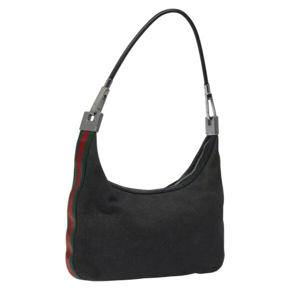 GUCCI Web Sherry Line Shoulder Bag Canvas Black Red Green - Picture 1 of 16